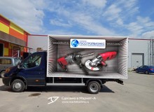 3D vehicle wrap design. 3D реклама оборудования компании "Русстойбизнес". Левый борт-5. г.Москва. 2021 год.
