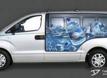 Эскиз 3D рекламы на автомобилях компании по доставке воды, Баку. 2015 год.